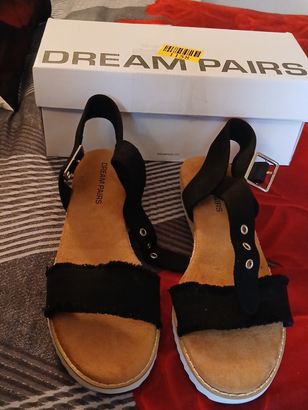 Dream Pairs Black Frayed Strap Slingback Sandals
